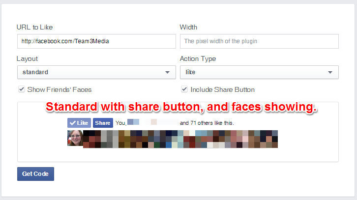 Facebok Like Button Standard Layout With Share Button and Faces