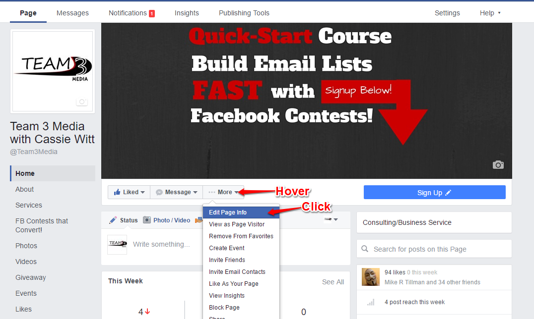 Claim Your Facebook Page Username - Edit Page Info